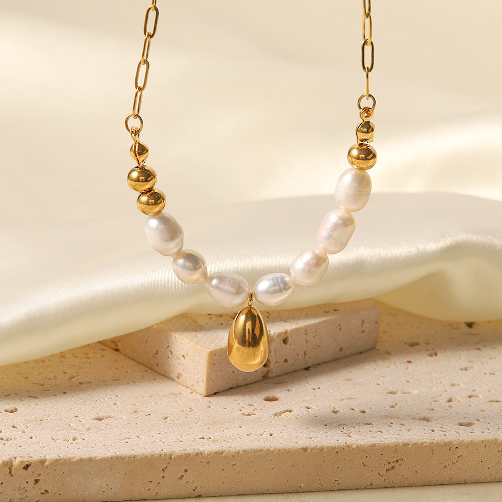 18K Golden Baroque Freshwater Pearl Necklace French Elegant