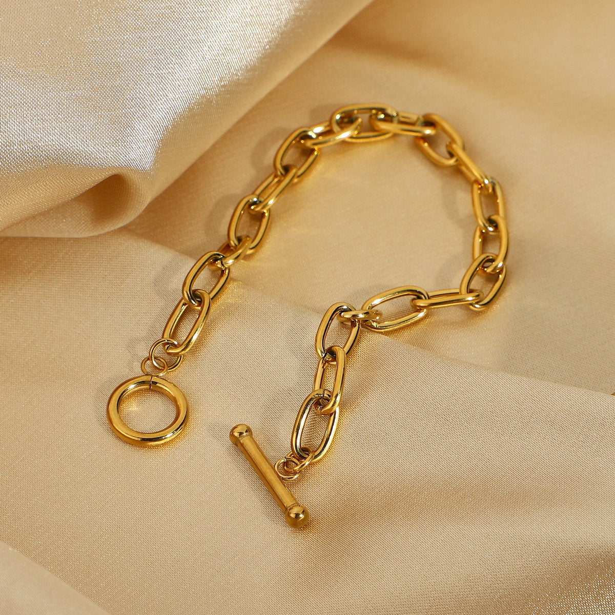Gold Plated Stainless Steel Oval Bracelet | OT Ring Jewelry