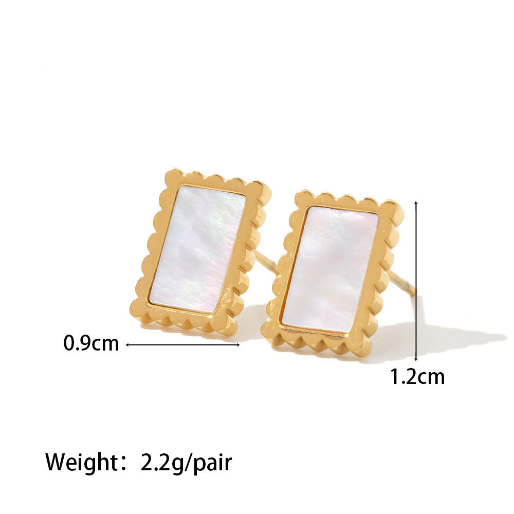 18K Gold Plated Square Earrings with Malachite & White Shell