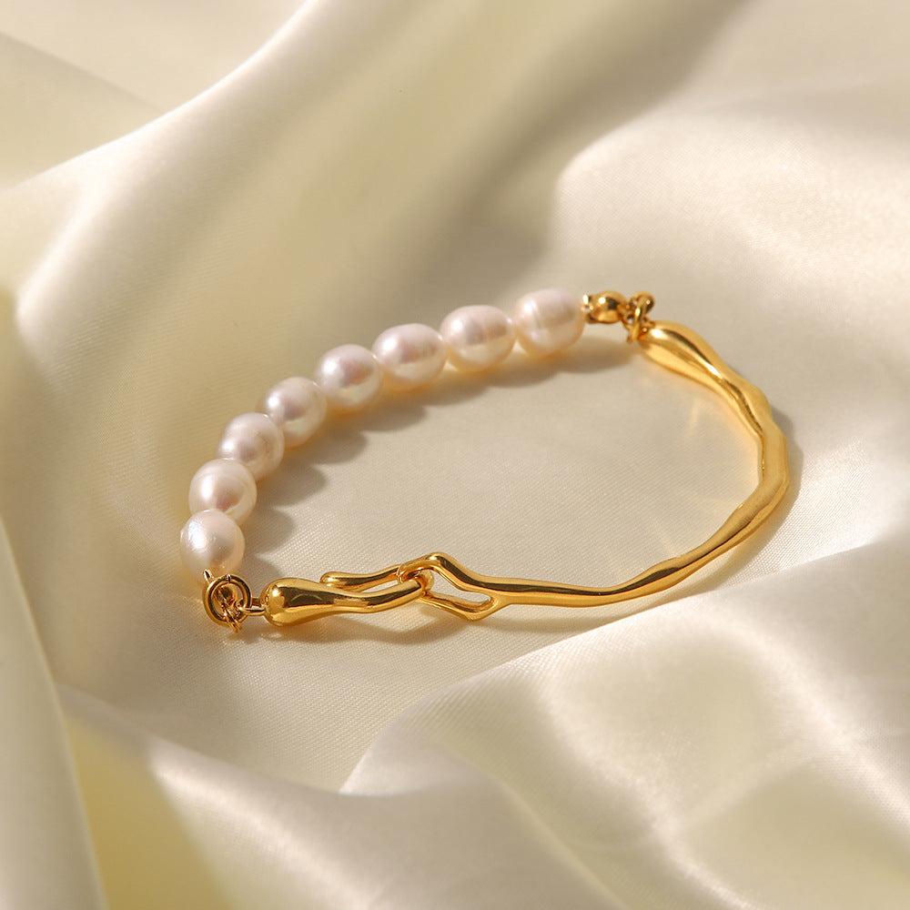 Natural Pearl Blue Turquoise 18K Gold Bracelet | Vintage Luxury