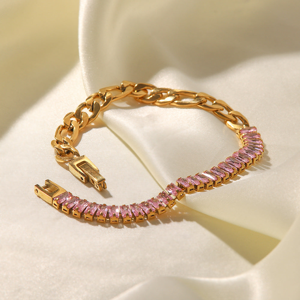 18K Gold Plated Pink Zircon Figaro Bracelet for Women