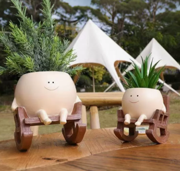 Chair Smiling Face Flower Pot Cute Succulent Planter