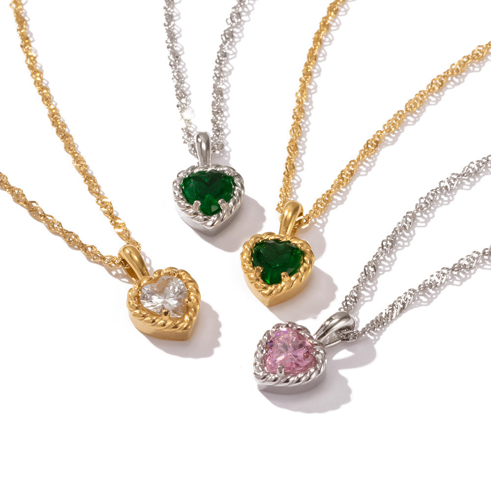 Heart Shaped Zircon Pendant Necklace in White Gold Finish