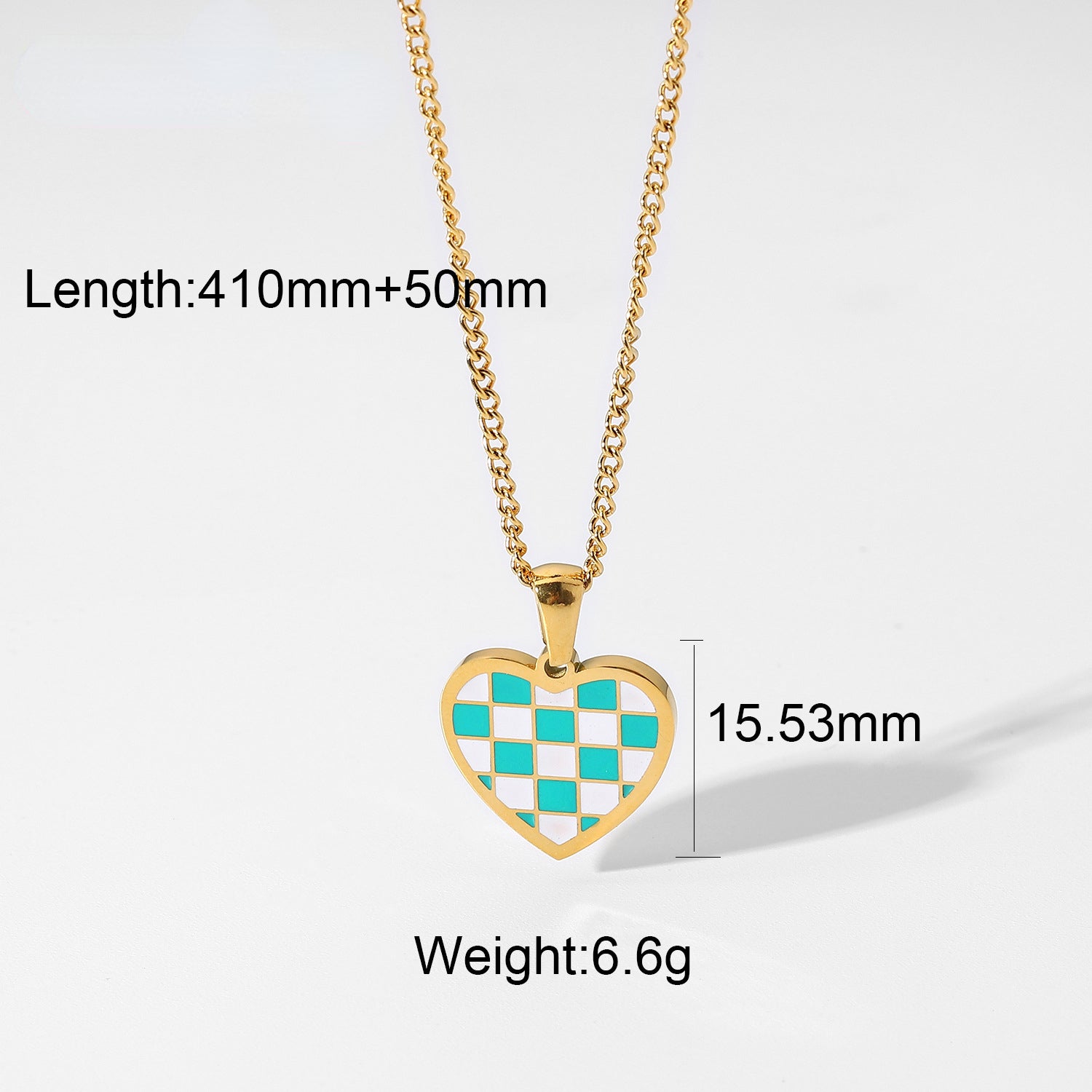 18K Chess Checker Black White Green White Titanium Steel Necklace