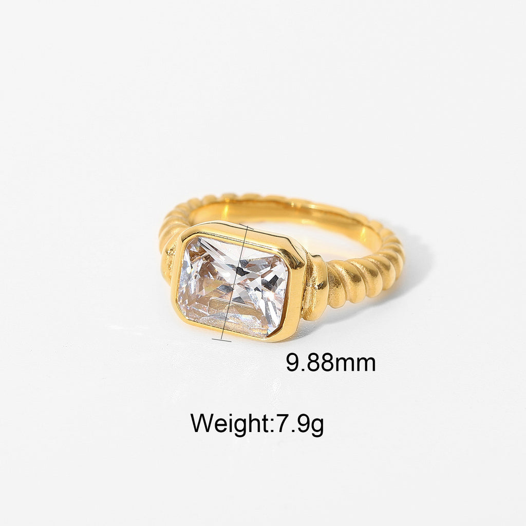 Rectangular Emerald Pink White Black Zircon Ring for Women