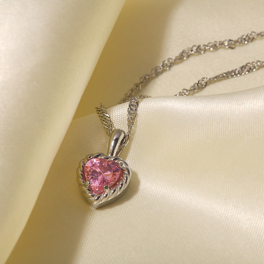 Heart Shaped Zircon Pendant Necklace in White Gold Finish
