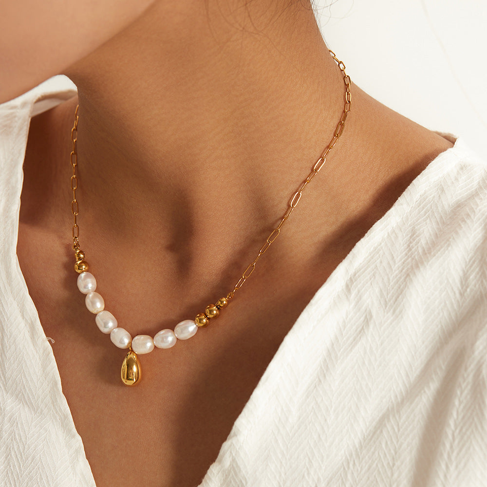 18K Golden Baroque Freshwater Pearl Necklace French Elegant