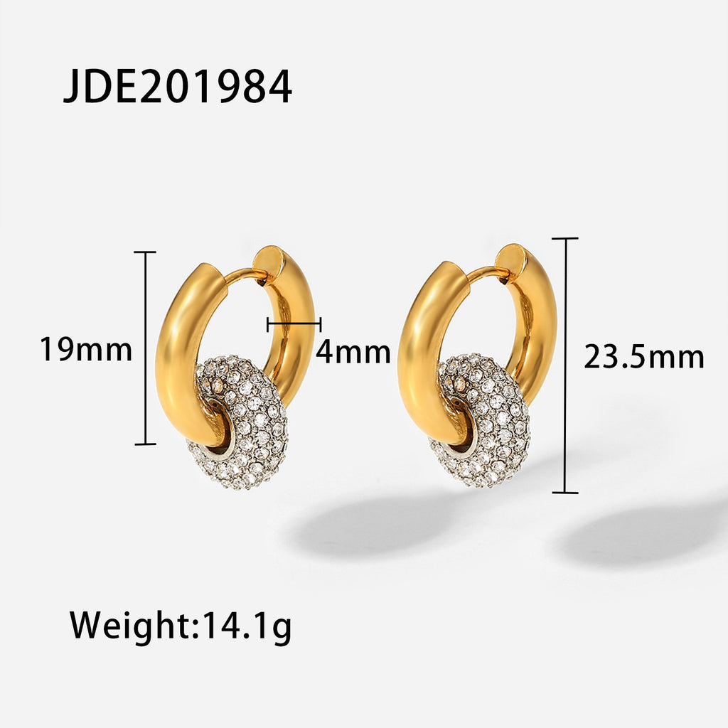 Zircon Hoop Drop Earrings 18K Gold Earrings for Women