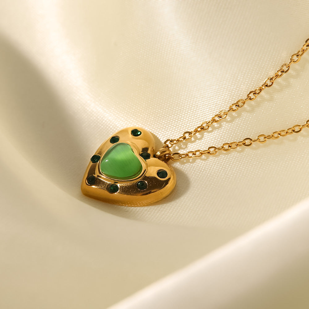 Love Opal Outer Ring Diamond Fashion Pendant Necklace