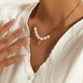 18K Golden Baroque Freshwater Pearl Necklace French Elegant