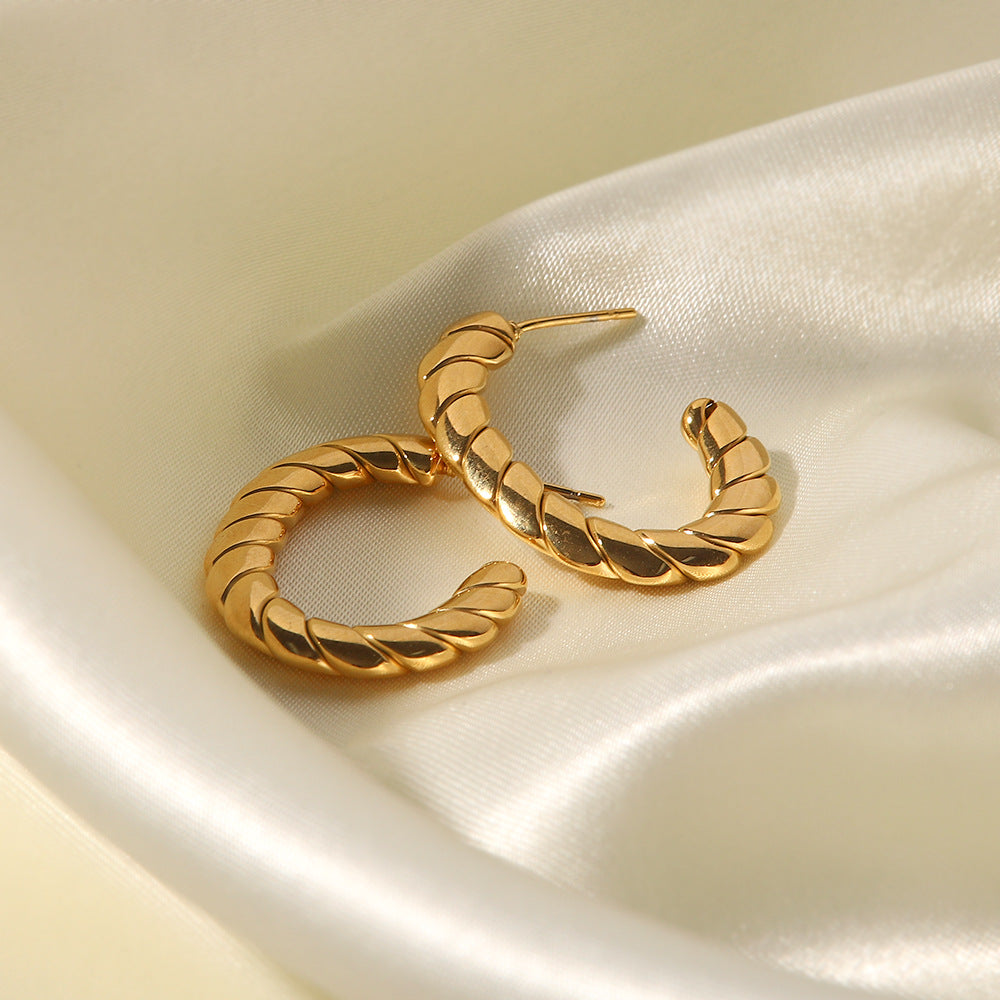 18K Gold-Plated C-Shaped Twist Earrings for Women