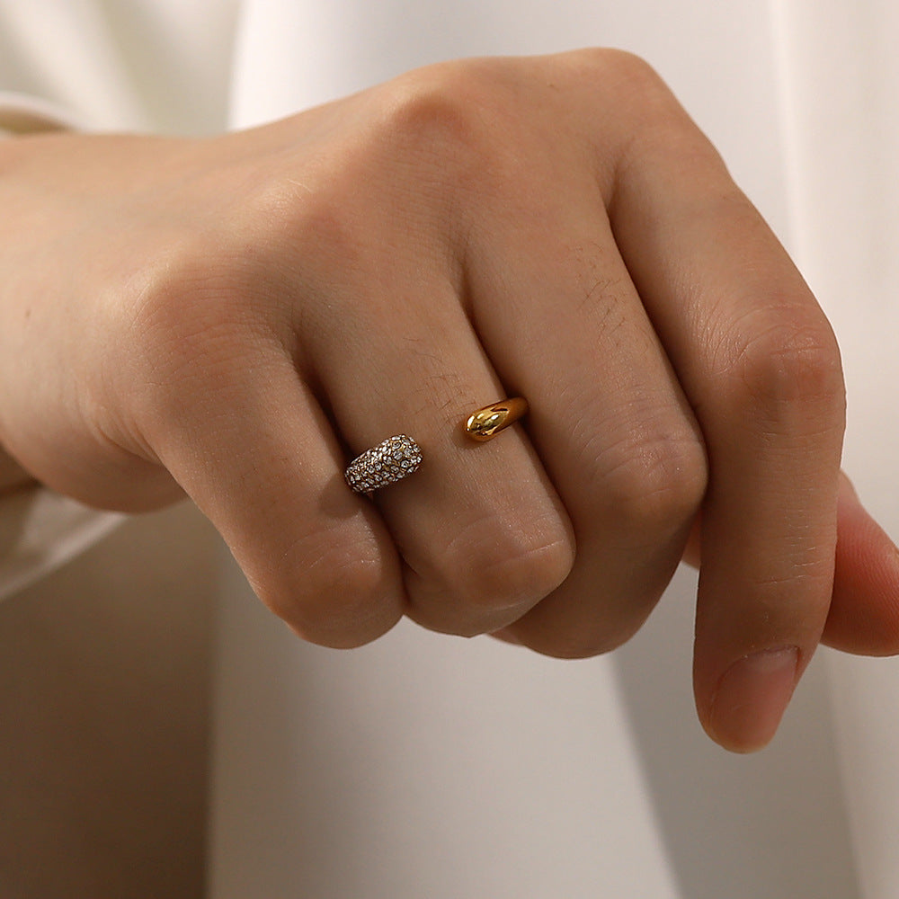 18K Gold Plated Open Ring with White Diamonds for Women