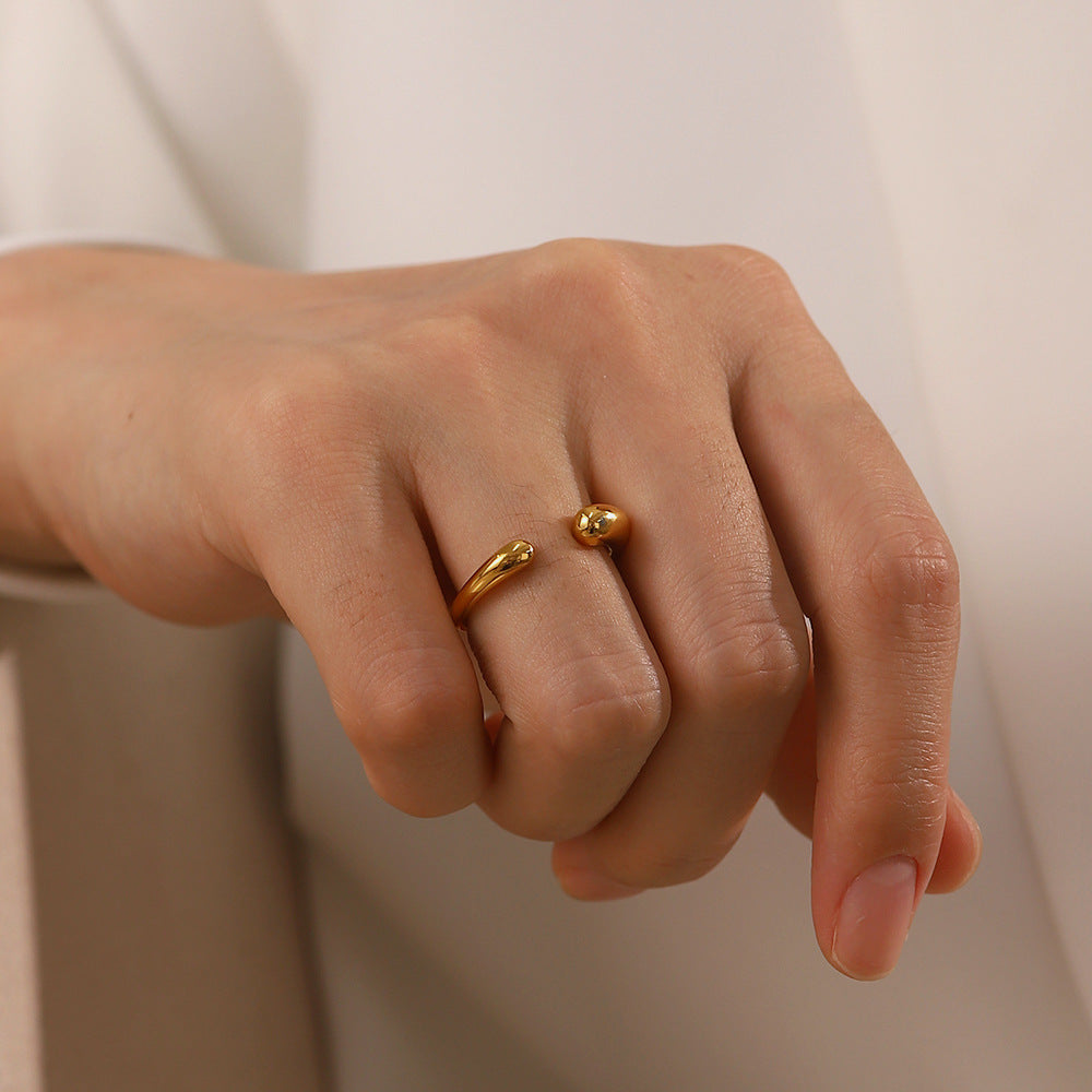 18K Gold Geometric Open Ring – Minimalist Adjustable Band