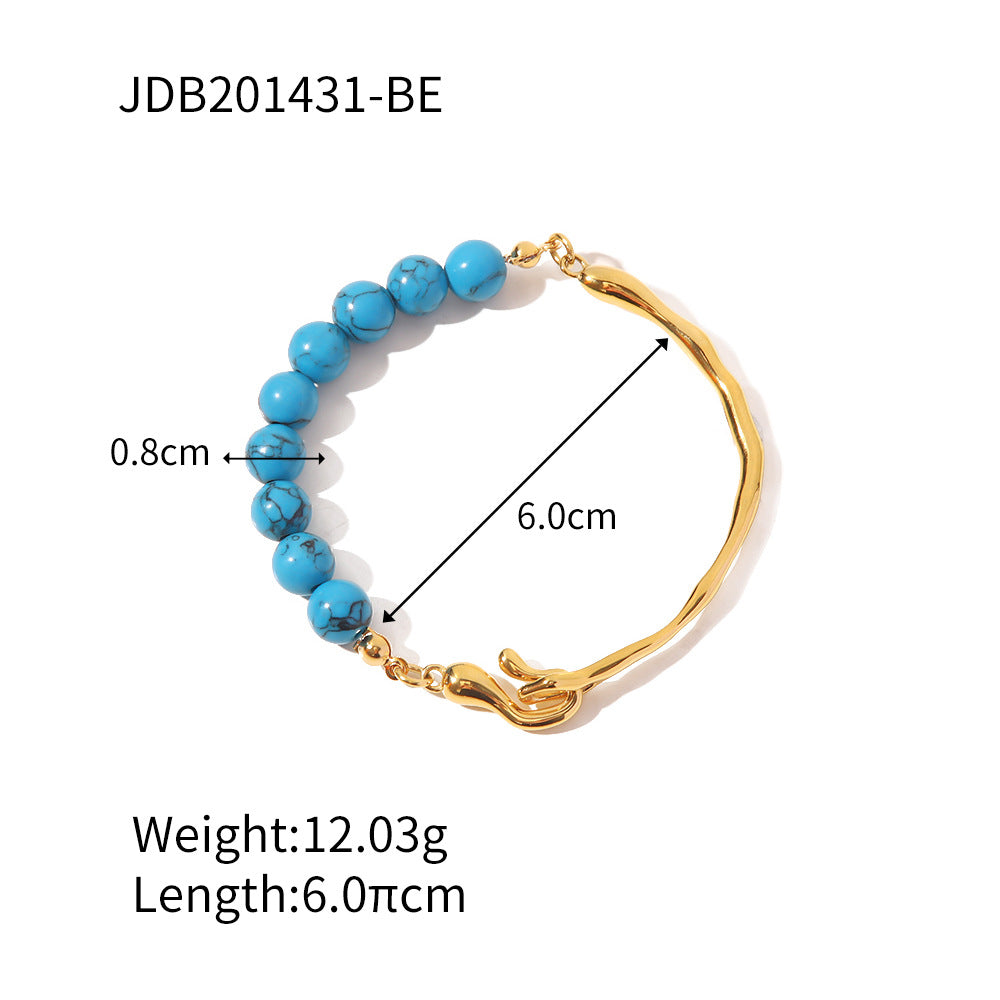 Natural Pearl Blue Turquoise 18K Gold Bracelet | Vintage Luxury