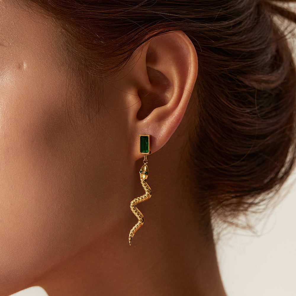 18K Plated Cubic Zirconia Snake Rectangle Drop Earrings