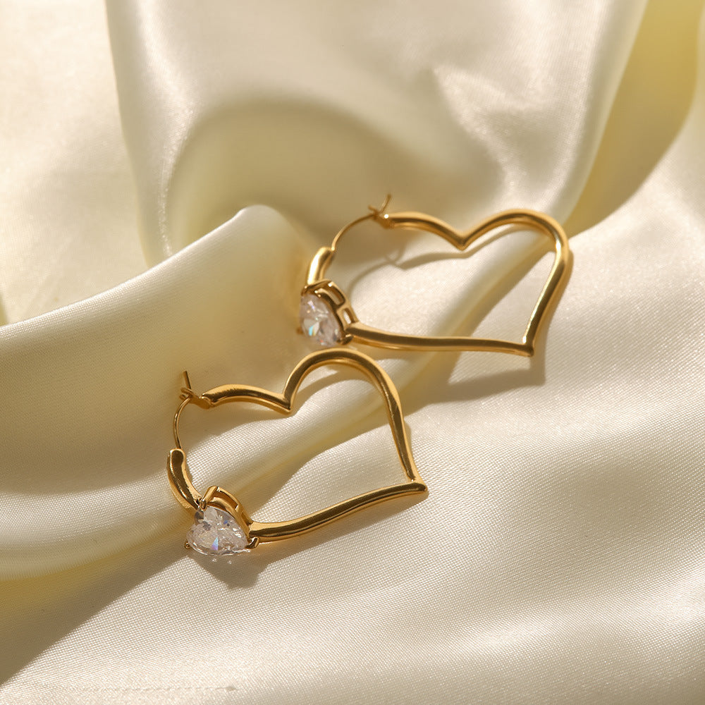 18K Gold Plated Heart Zirconia Earrings for Women