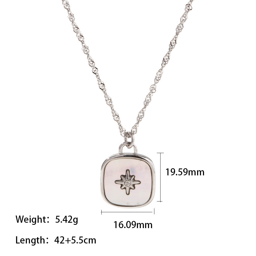 Square Inlaid Natural Shell Pendant Necklace for Women