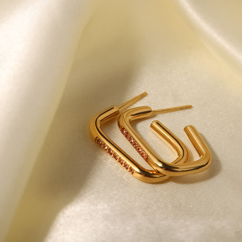 18k Gold Plated Zircon Hoop Earrings White Pink Light Green