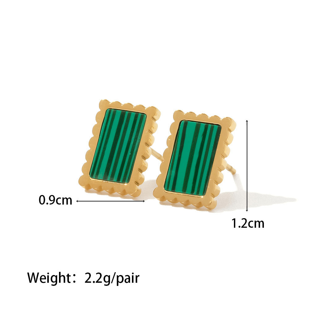 18K Gold Plated Square Earrings with Malachite & White Shell