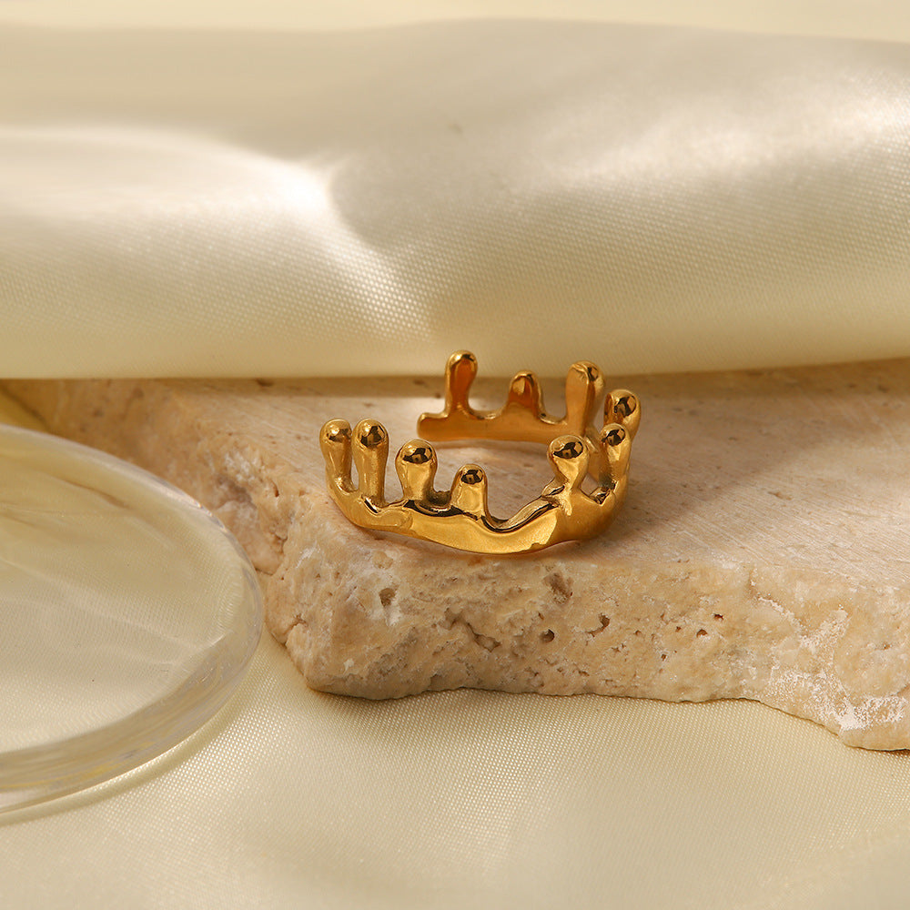 18K Gold Plated Crown Open Geometric Irregular Ring for Women