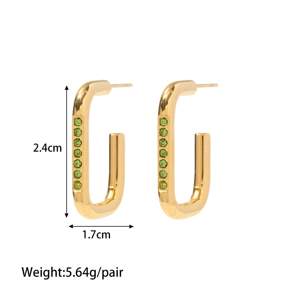 18k Gold Plated Zircon Hoop Earrings White Pink Light Green