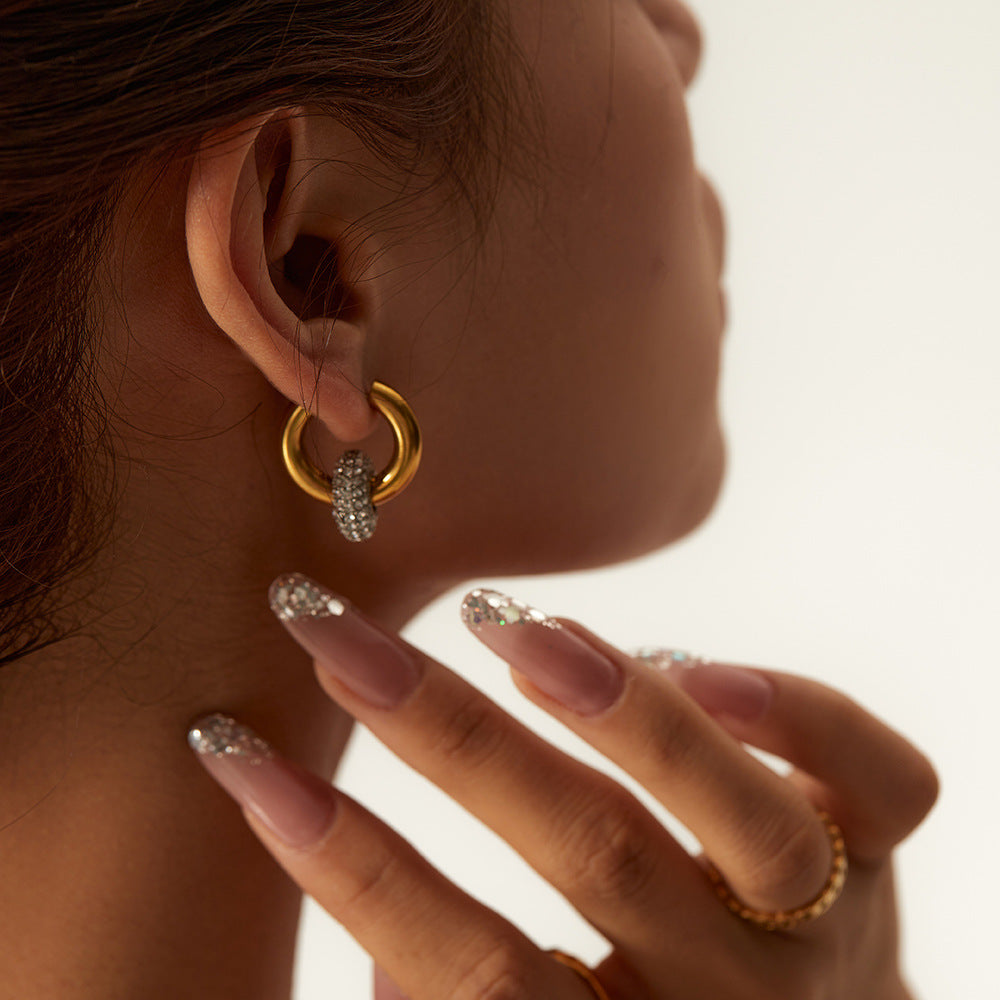 Zircon Hoop Drop Earrings 18K Gold Earrings for Women
