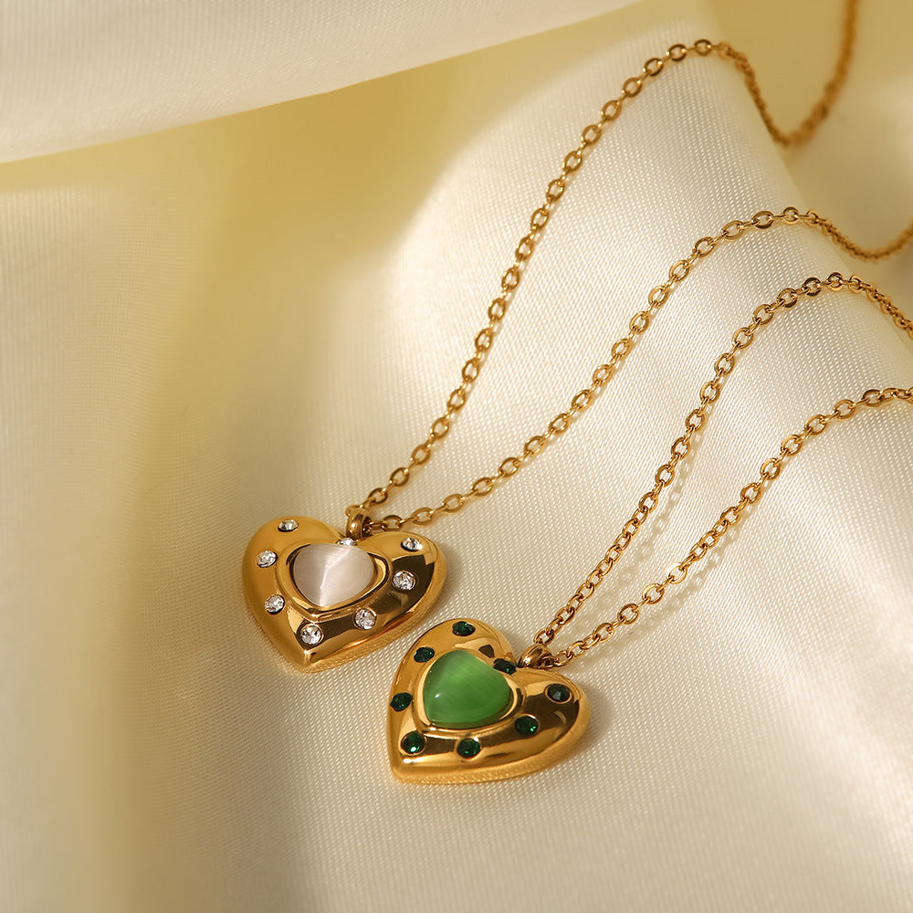 Love Opal Outer Ring Diamond Fashion Pendant Necklace