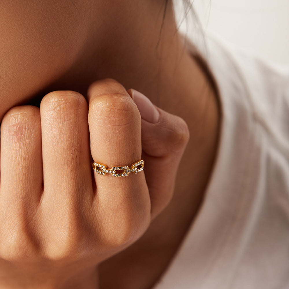 18K Gold Plated Square Link Diamond Stacking Ring