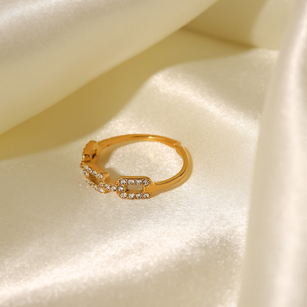 18K Gold Plated Square Link Diamond Stacking Ring