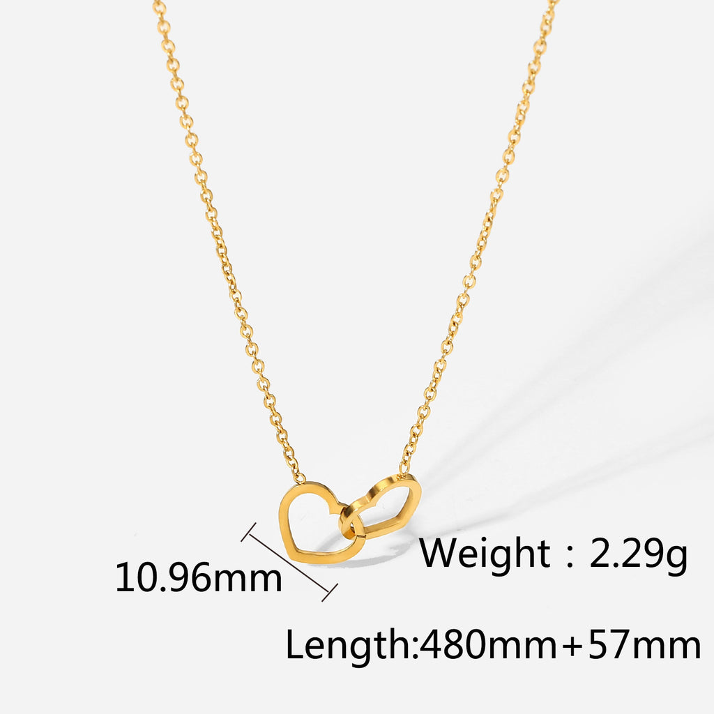 18K Gold Double Heart Necklace – Elegant Romantic Gift