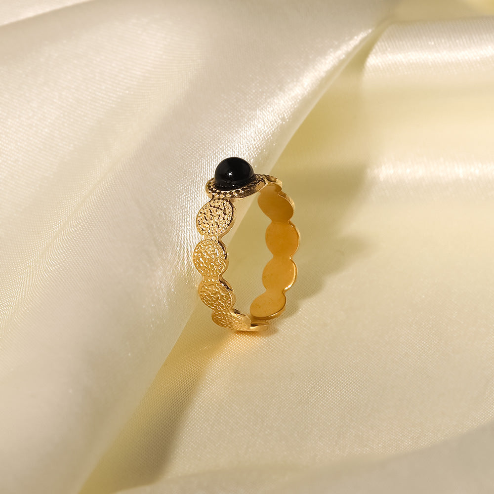 18K Gold Plated Hammer Texture Natural Stone Open Ring