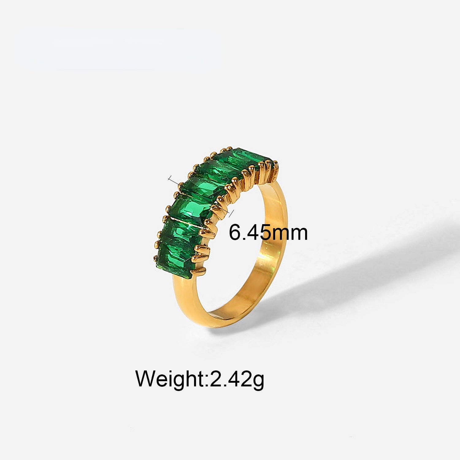18K Gold Half Circle Rectangular White Red Green Pink Zircon Ring