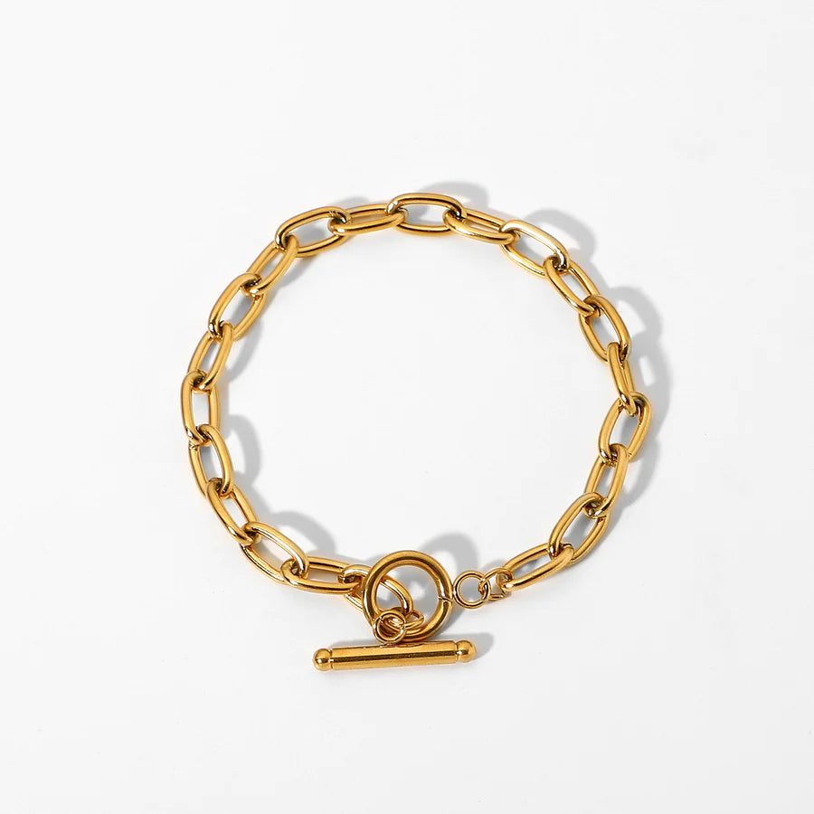 Gold Plated Stainless Steel Oval Bracelet | OT Ring Jewelry