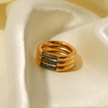 18K Gold Plated Three-Layer Ring with White/Green Diamond