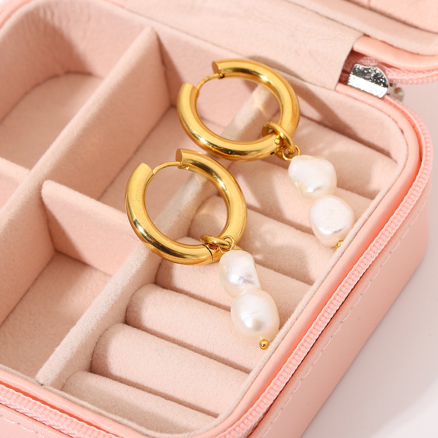 18K Gold Pearl Drop Double Earrings for Elegant Everyday Style