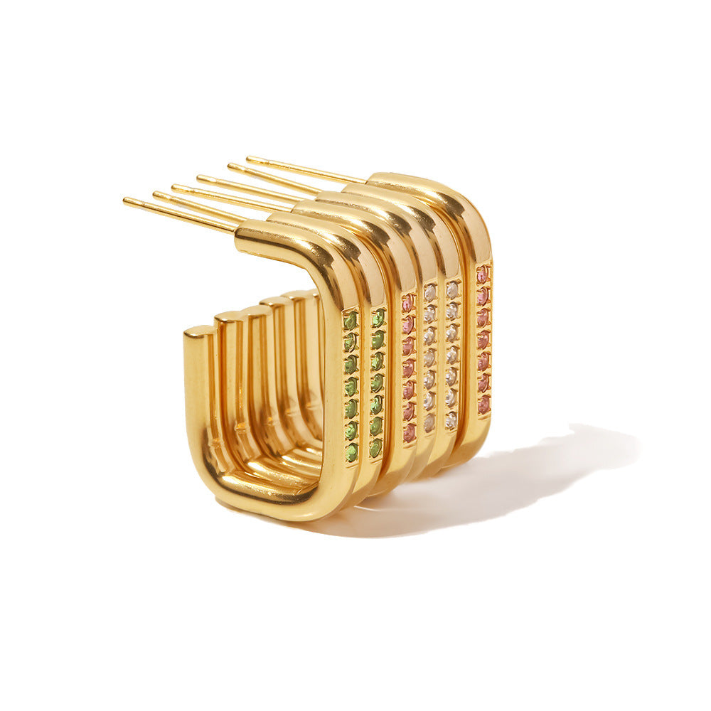 18k Gold Plated Zircon Hoop Earrings White Pink Light Green