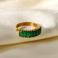 18K Gold Half Circle Rectangular White Red Green Pink Zircon Ring