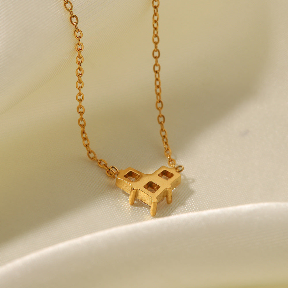18K Gold Plated Love Pendant Necklace showcasing pink and white zircon on elegant chains.
