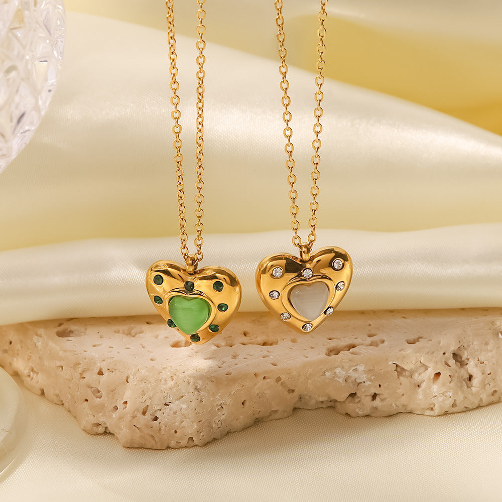 Love Opal Outer Ring Diamond Fashion Pendant Necklace