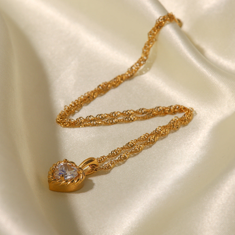 Heart Shaped Zircon Pendant Necklace in White Gold Finish