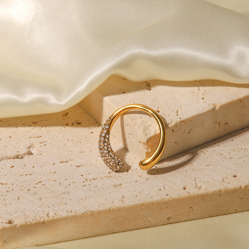 18K Gold Plated Open Ring with White Diamonds for Women