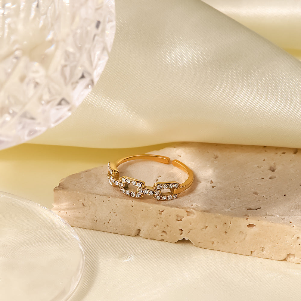18K Gold Plated Square Link Diamond Stacking Ring