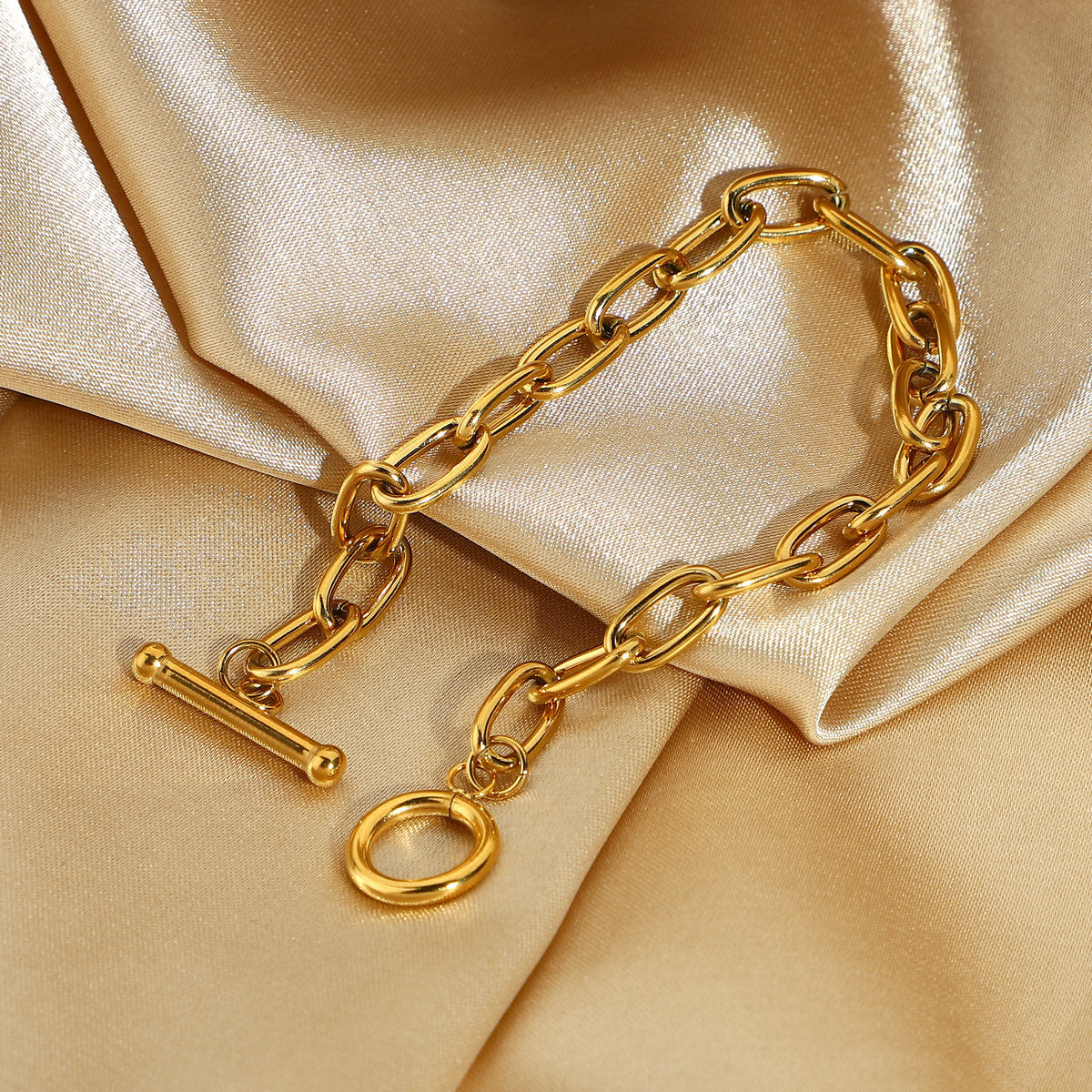 OT Ring Gold Plated Stainless Steel Oval Bracelet for Women