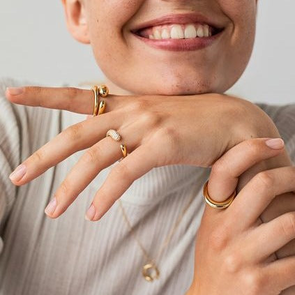 18K Gold Geometric Open Ring – Minimalist Adjustable Band