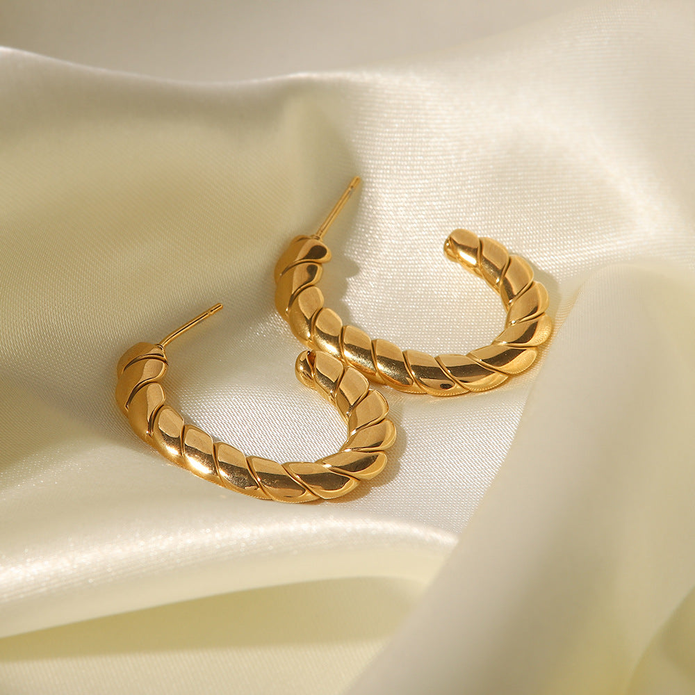 18K Gold-Plated C-Shaped Twist Earrings for Women