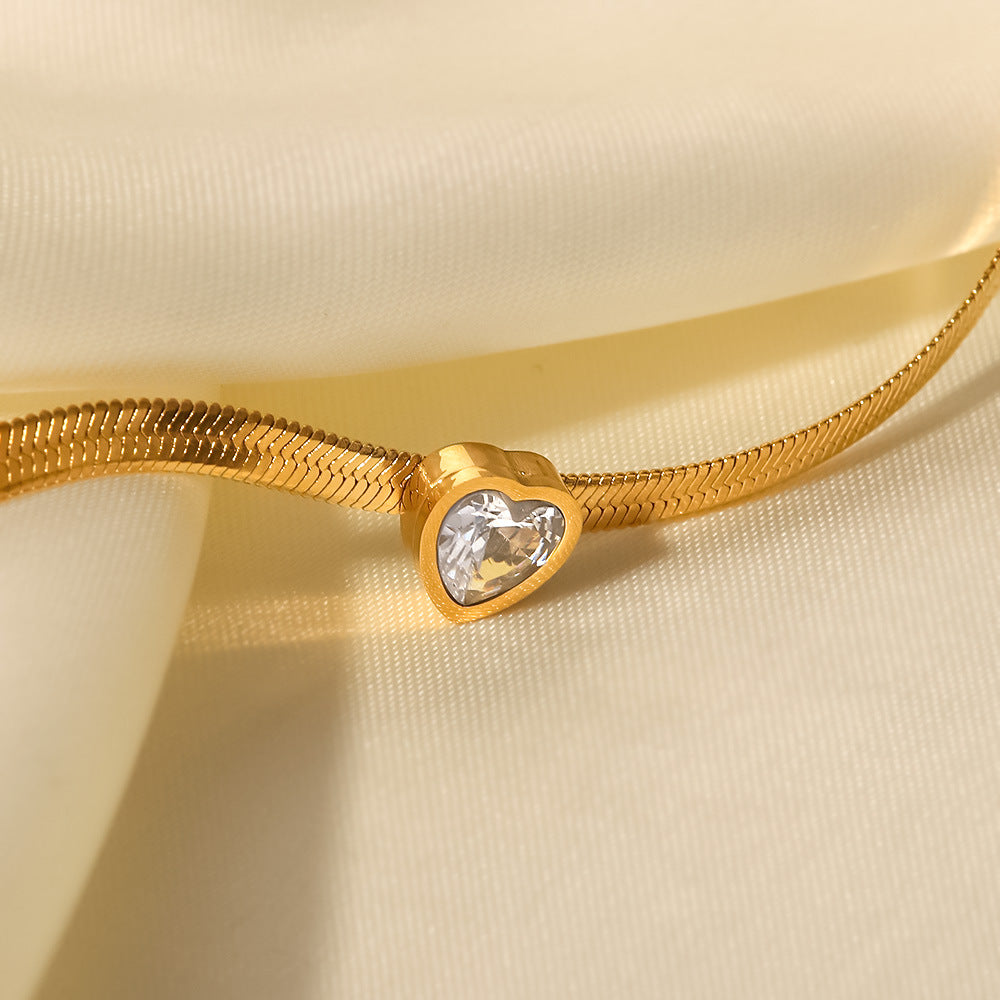 18K Gold Plated Heart Zircon Bracelet – Elegant Crystal Jewelry