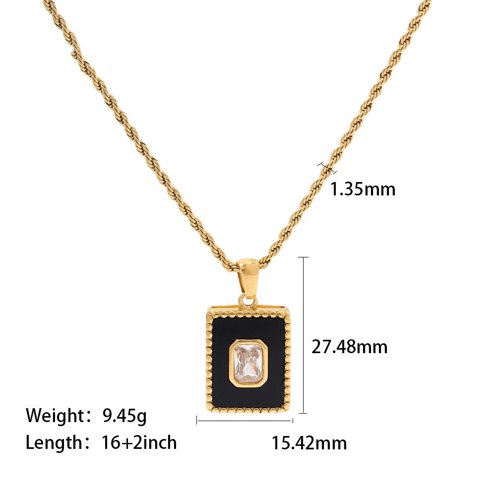 18K Gold Malachite Twist Chain Square Pendant Necklace