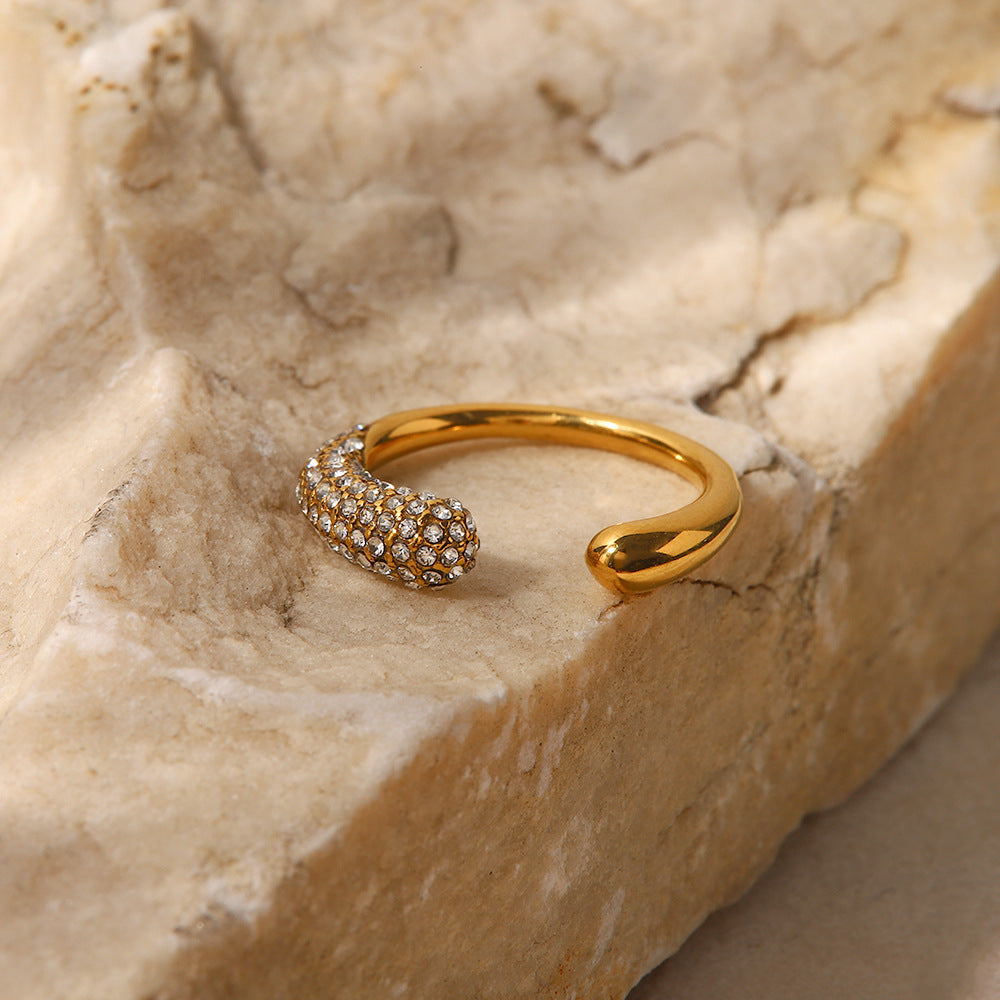 18K Gold Plated Open Ring with White Diamonds for Women