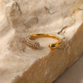 18K Gold Plated Open Ring with White Diamonds for Women