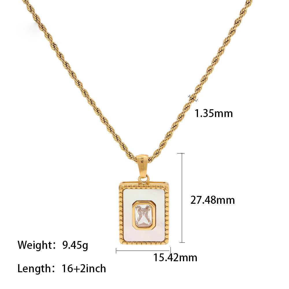 18K Gold Malachite Twist Chain Square Pendant Necklace